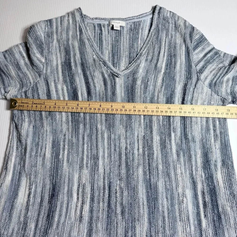 J. Jill Pure Jill Linear Space-dyed Knit Sweater Women's M Blue 3/4 Sleeve